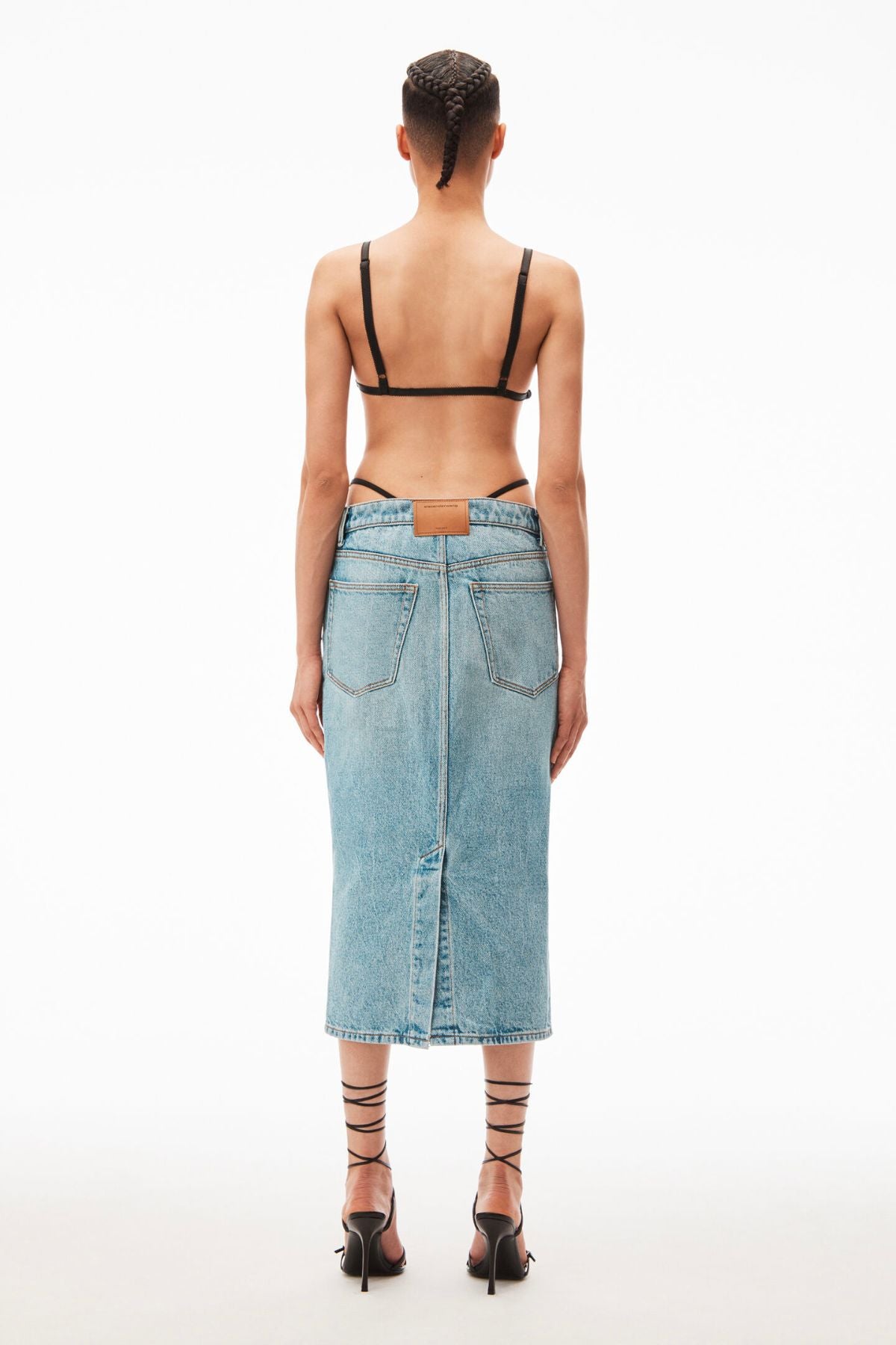 Alexander Wang Diamante Bikini Strap Denim Midi Skirt - Vintage Faded Indigo