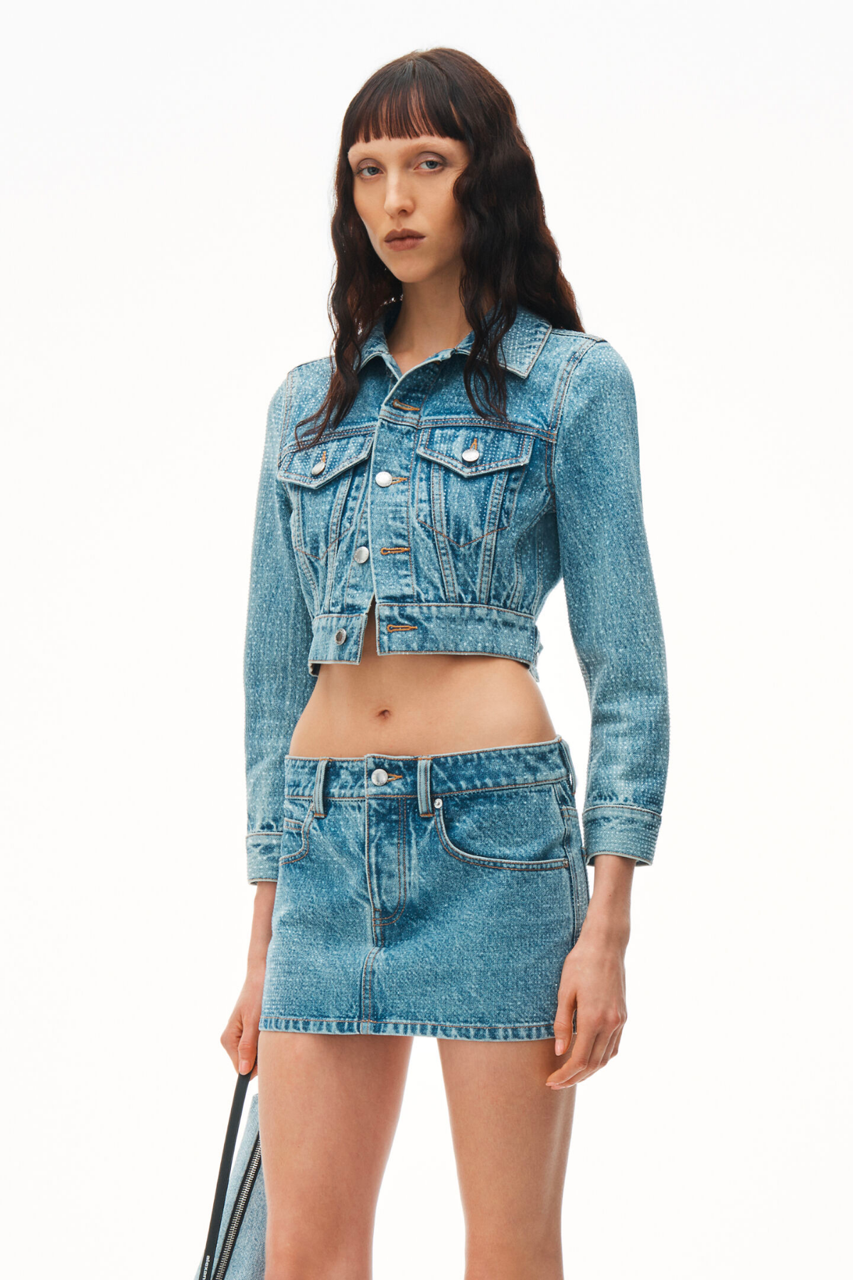 Alexander Wang Clear Hotfix Denim Mini Skirt - Light Vintage Indigo