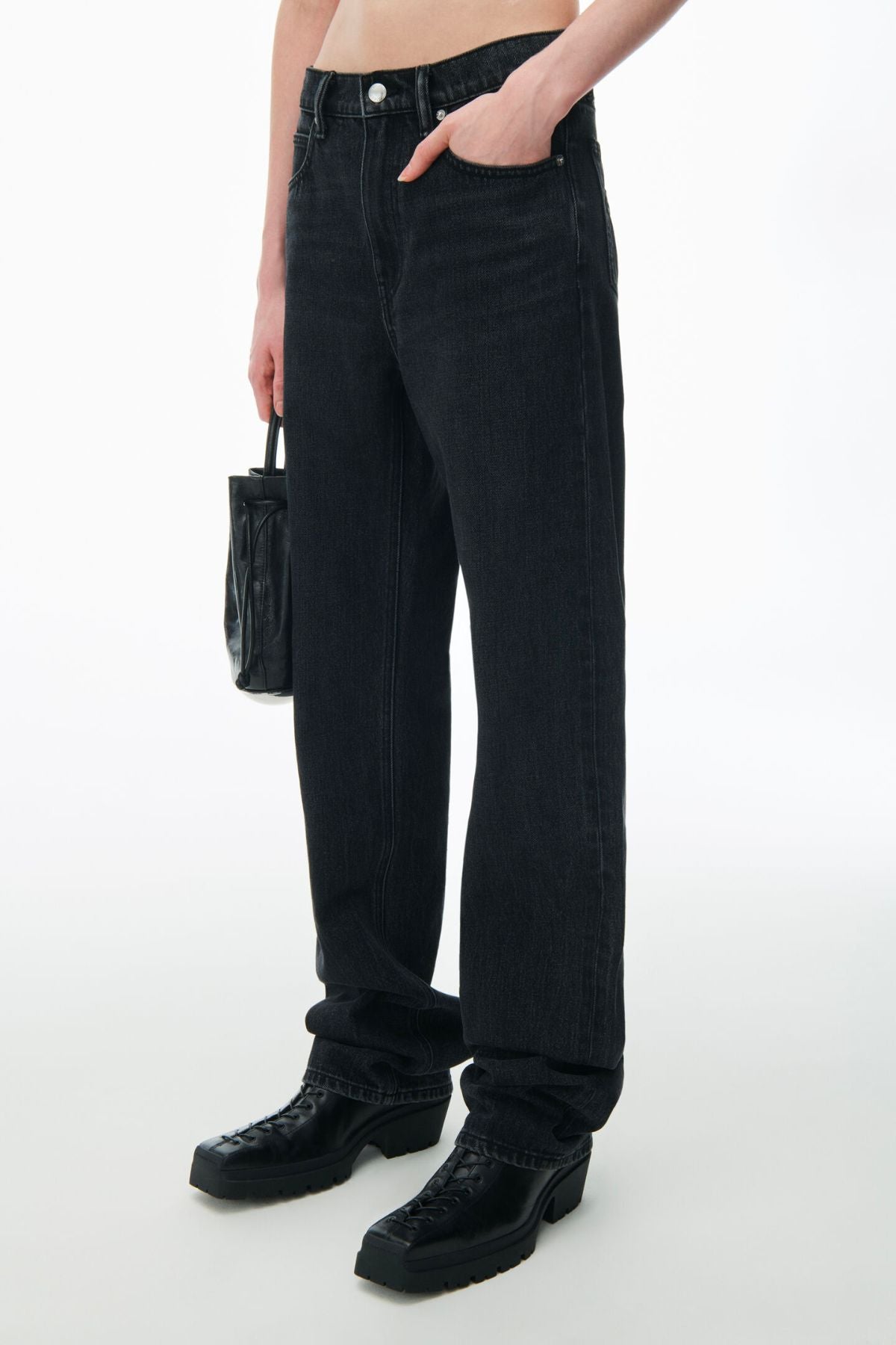 Alexander Wang EZ Mid Rise Relaxed Straight Logo Pocket Jeans - Grey Aged