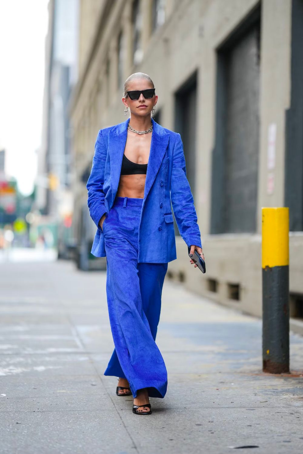 Caro Daur NYFW Street Style Blue tailored suiting