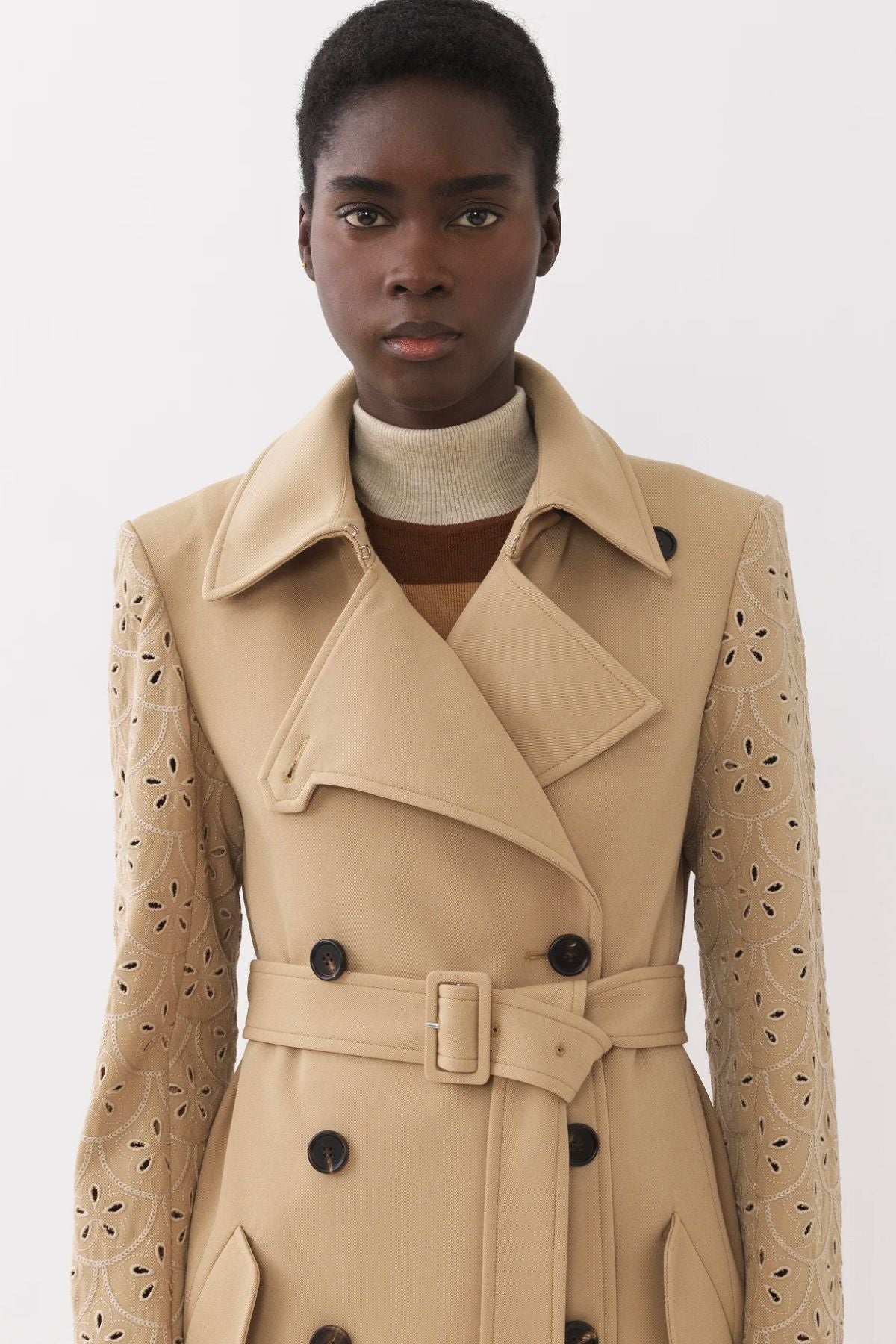 Chloé Broderie Anglais Trench Coat - Pearl Beige