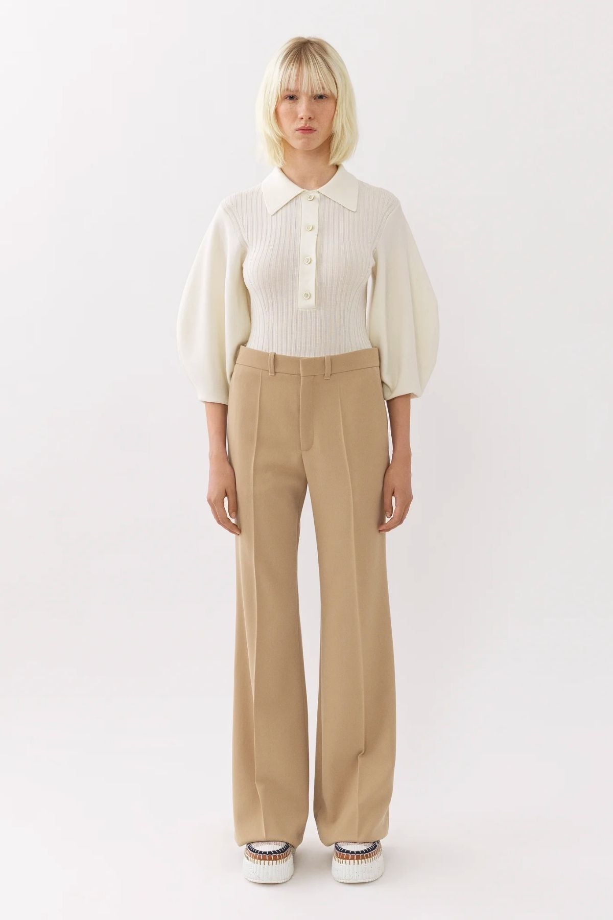 Chloé Tailored Wool Trousers - Pearl Beige