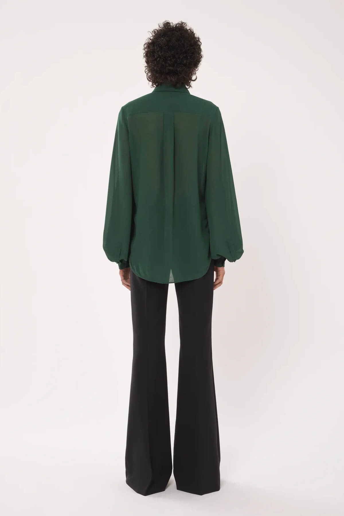Chloé Gathered Sleeve Silk Shirt - Dark Pine
