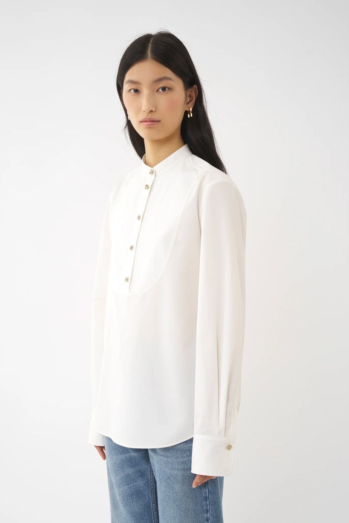 Chloé Organic Cotton Bib Front Shirt - Buttercream