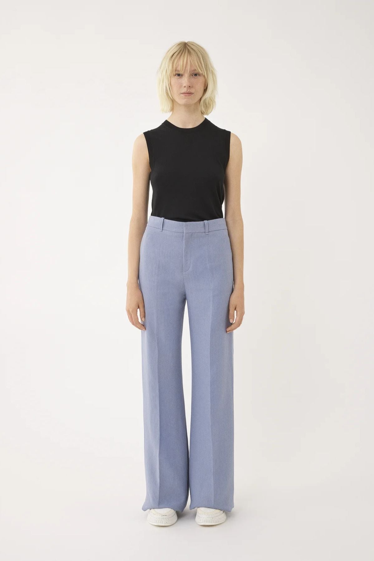 Chloé Linen Canvas Wide Leg Pant - Pebble Blue