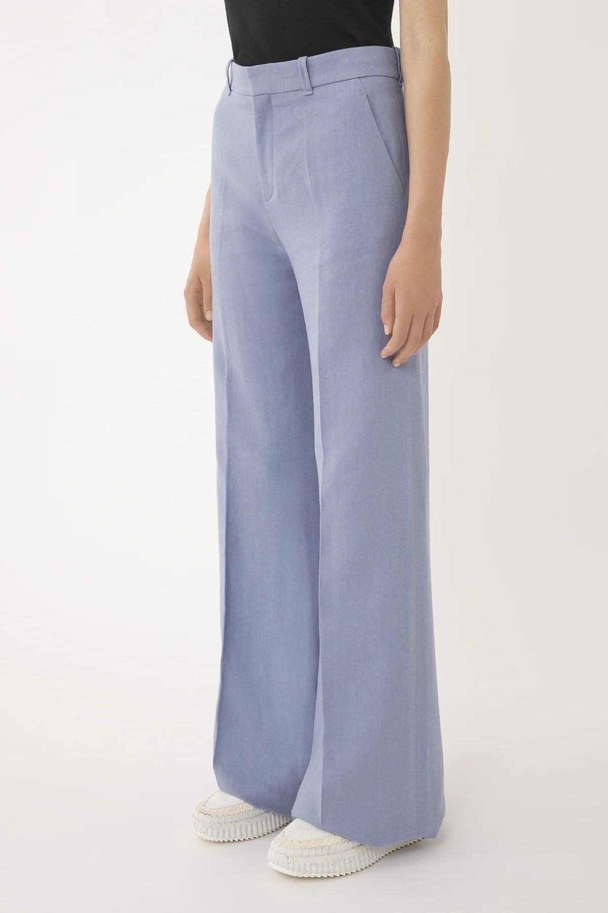 Chloé Linen Canvas Wide Leg Pant - Pebble Blue