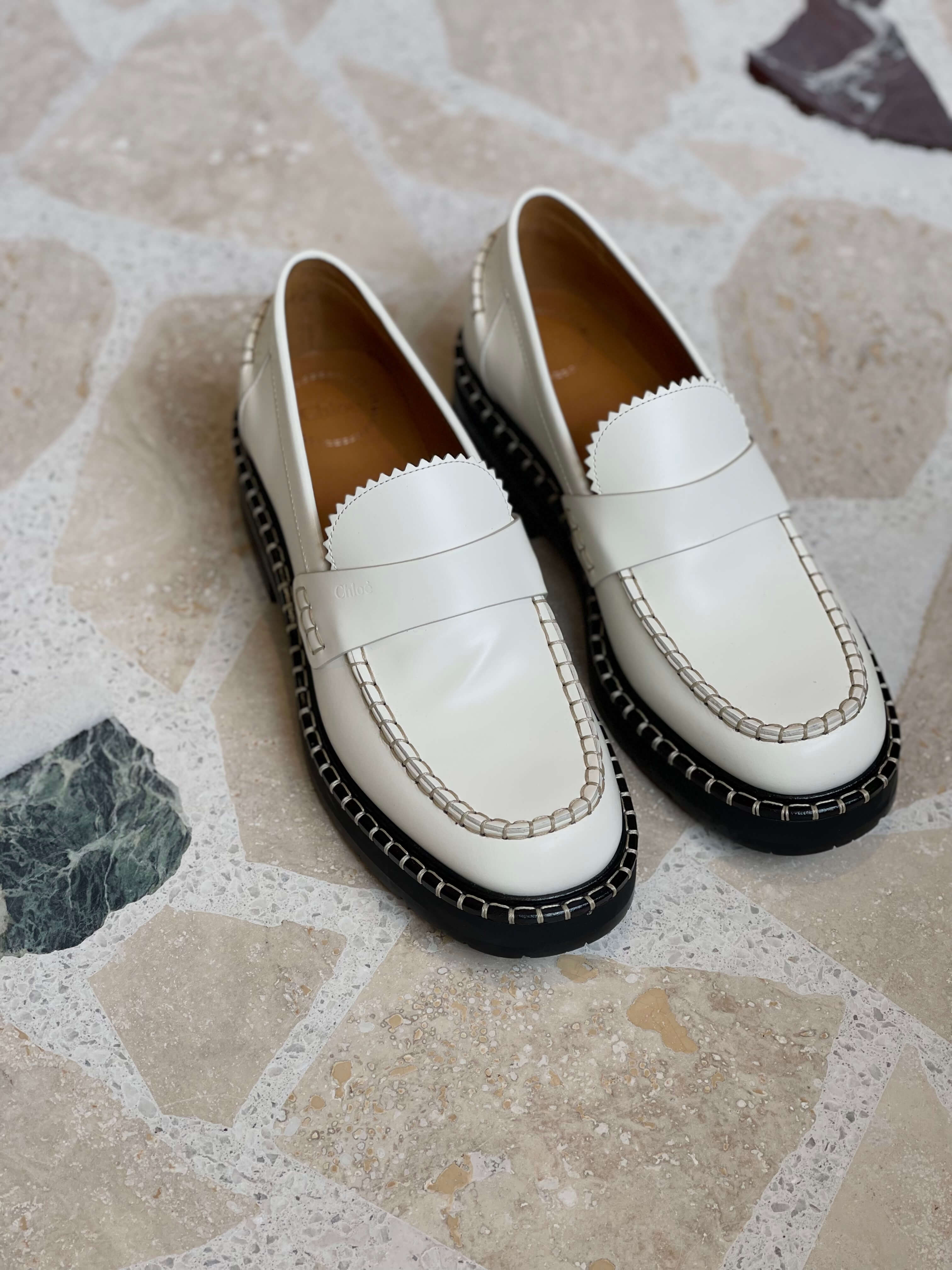 Chloé Noua Leather Loafers Cloudy White