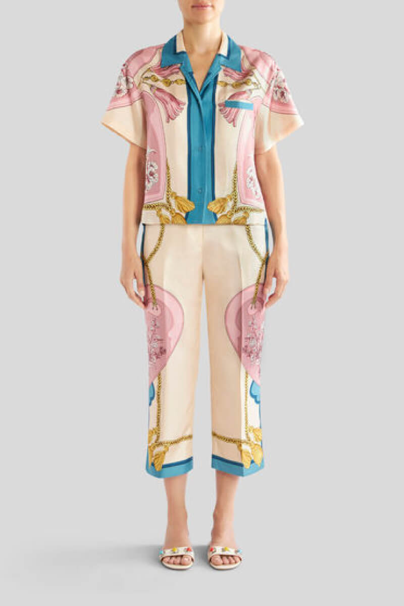 Etro Scarf Print Silk Pants - Pink