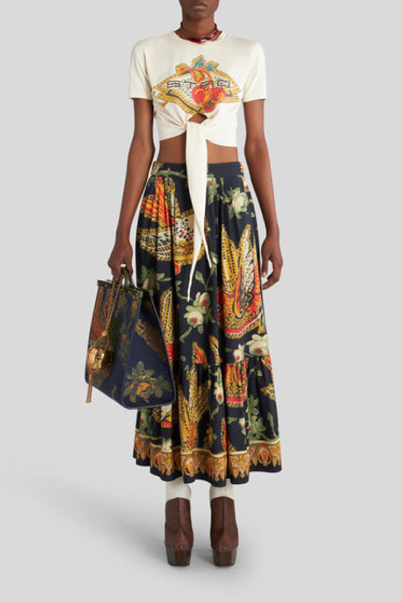 Etro Bird Print Maxi Skirt - Black