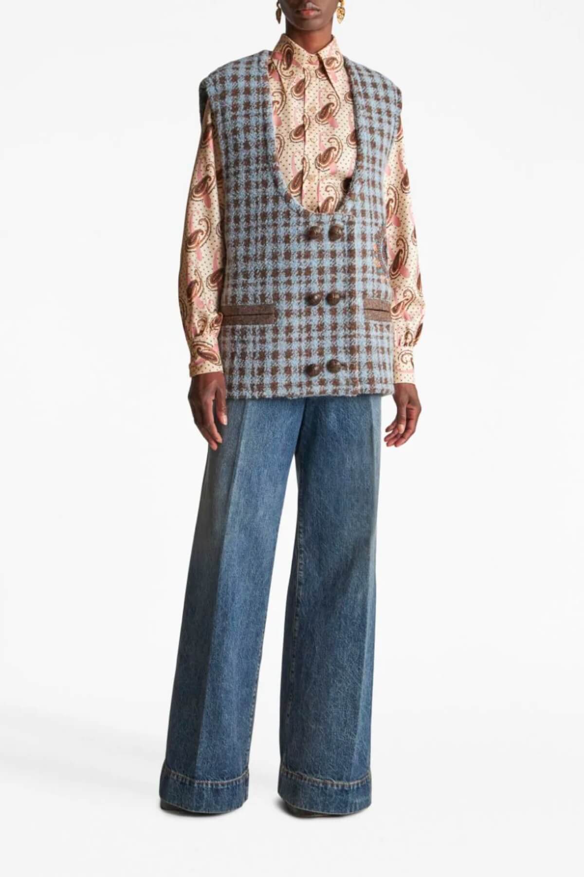 Etro Embroidered Houndstooth Waistcoat - Blue