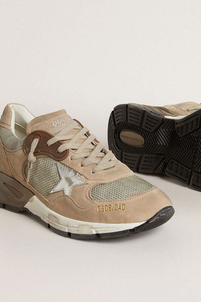 RUNNING DAD  MESH AND SUEDE UPPER LAMINATED LEATHER STAR SUEDE HEEL AND SPUR
