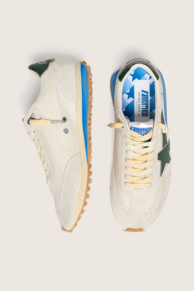 RUNNING MARATHON NET UPPER SUEDE TOE AND SPUR LEATHER STAR AND HEEL