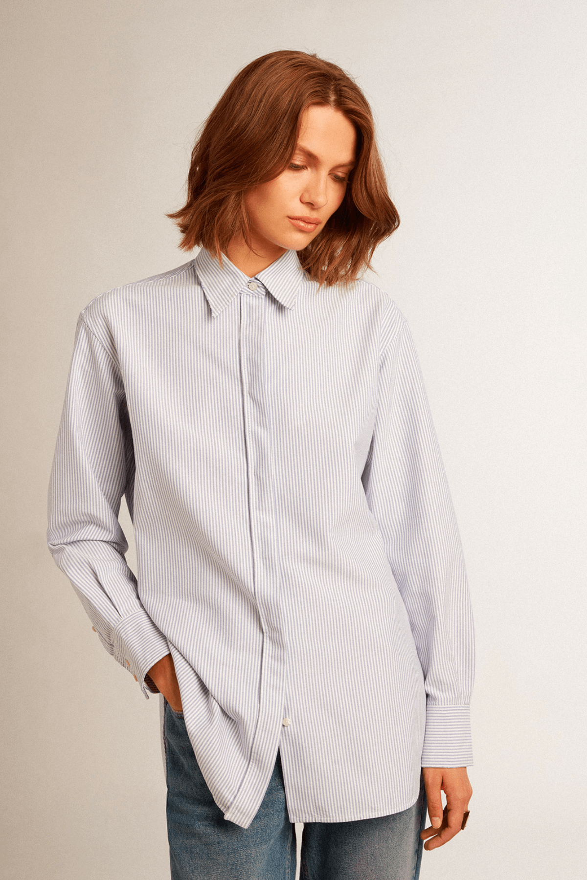 Golden Goose Boyfriend Striped Oxford Cotton Shirt - White