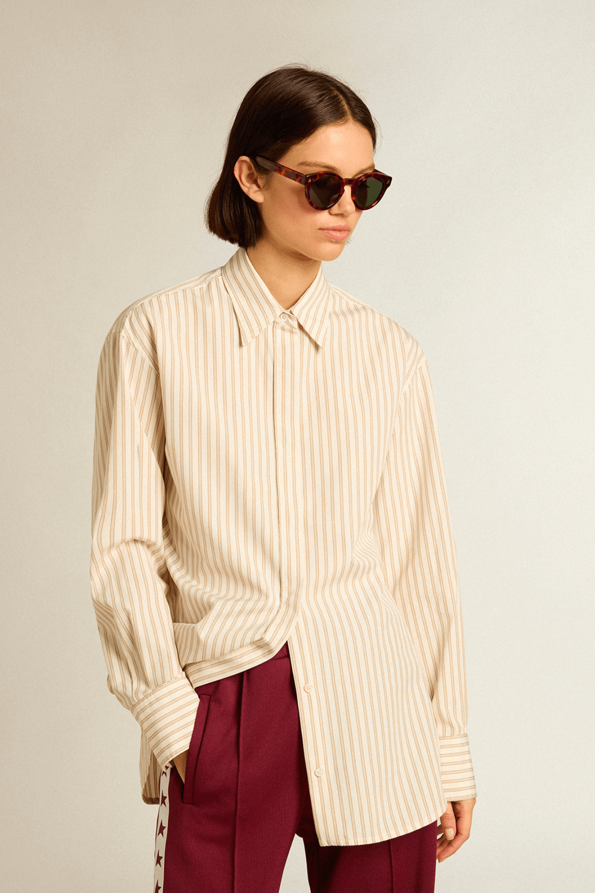 Golden Goose Striped Arctic Boyfriend Shirt - Wolf/ Travertine