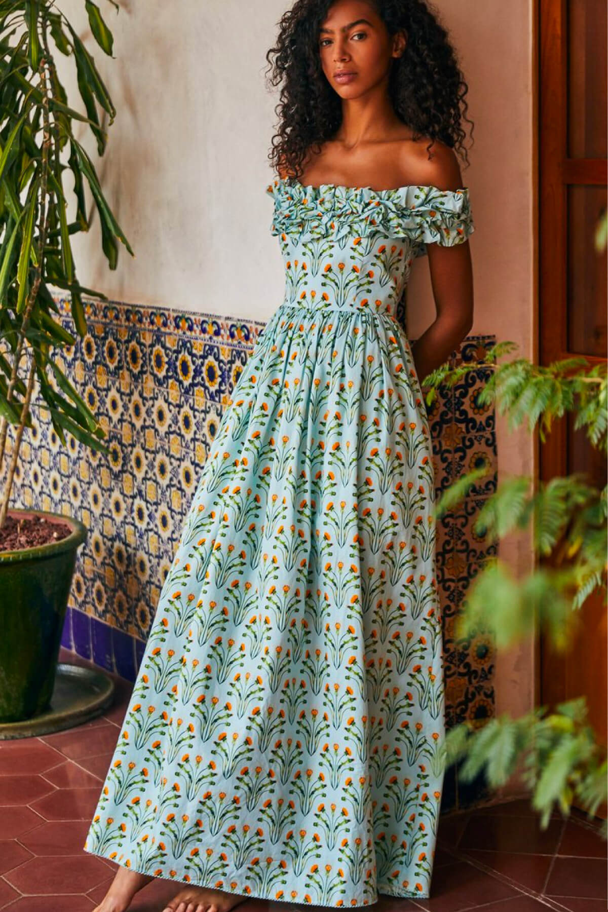 Blue Floral Off-Shoulder Dress Agua by Agua Bendita Resort Collection 2023 Summer Dresses