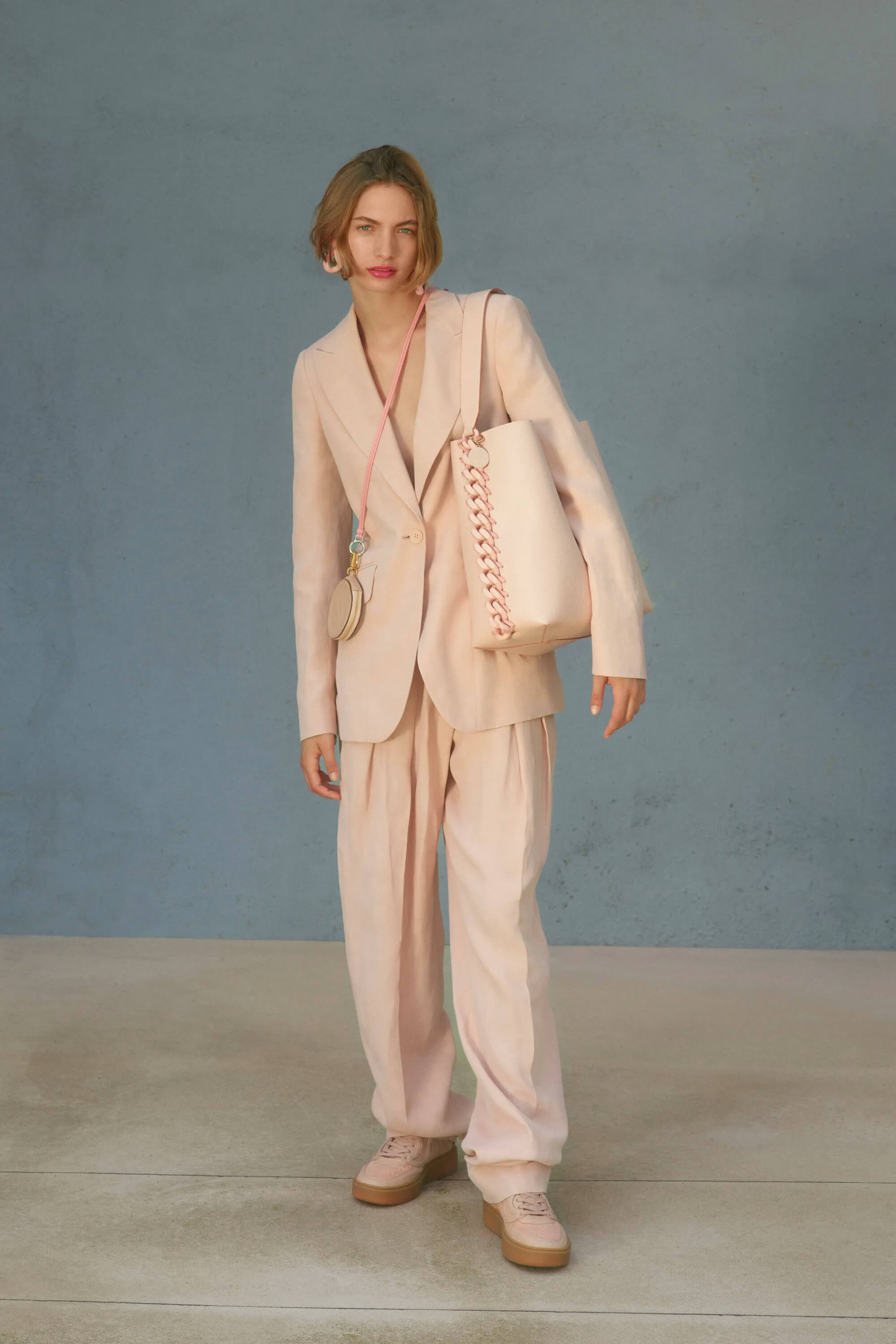 Pale pink suiting for women from Stella McCartney Resort 2023 collection