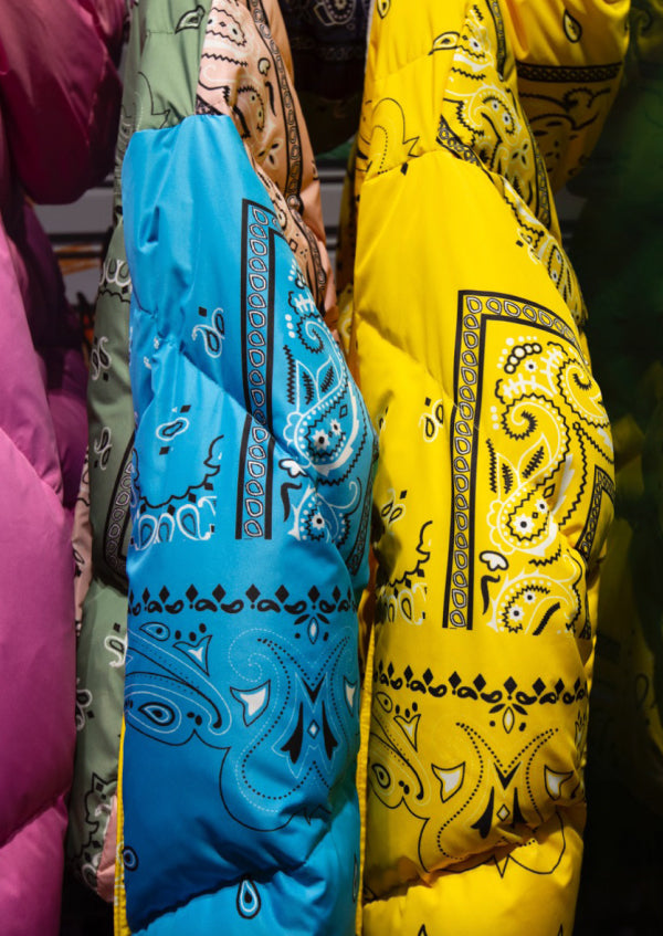 Khrisyjoy Puffer Jackets for Women Bandana Print