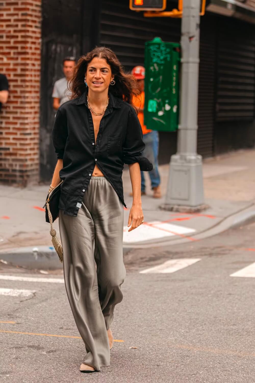 Leandra Medine Silk Pant Outfit NYFW Street Style