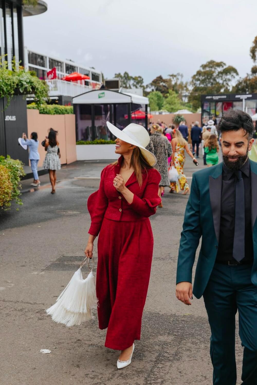 Red Linen Suiting at the Melbourne Cup Spring Racing Carnival