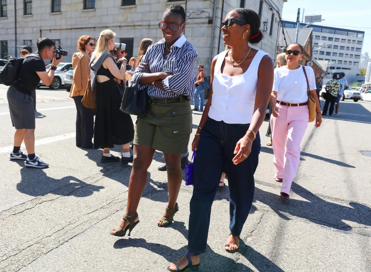 Striped cotton shirt with green cargo shorts outfit