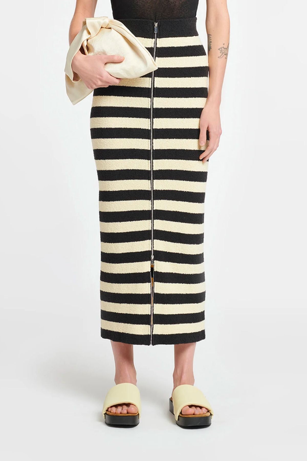 Nanushka Nima Striped Terry Knit Skirt - Creme/Off Blk