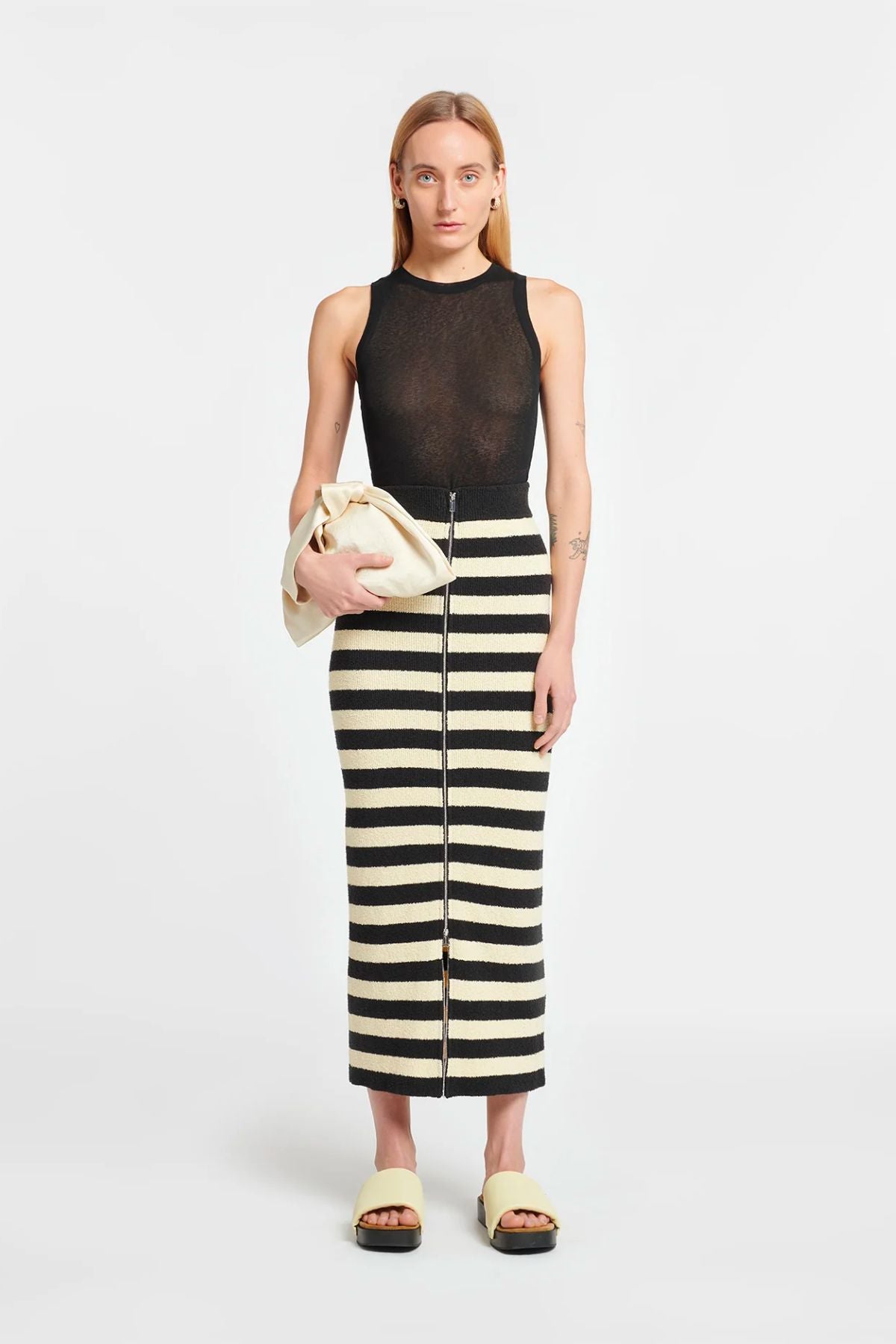 Nanushka Nima Striped Terry Knit Skirt - Creme/Off Blk