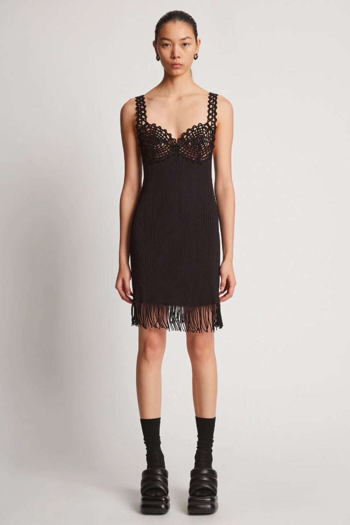 Proenza Schouler Rib Knit Lace Dress - Black