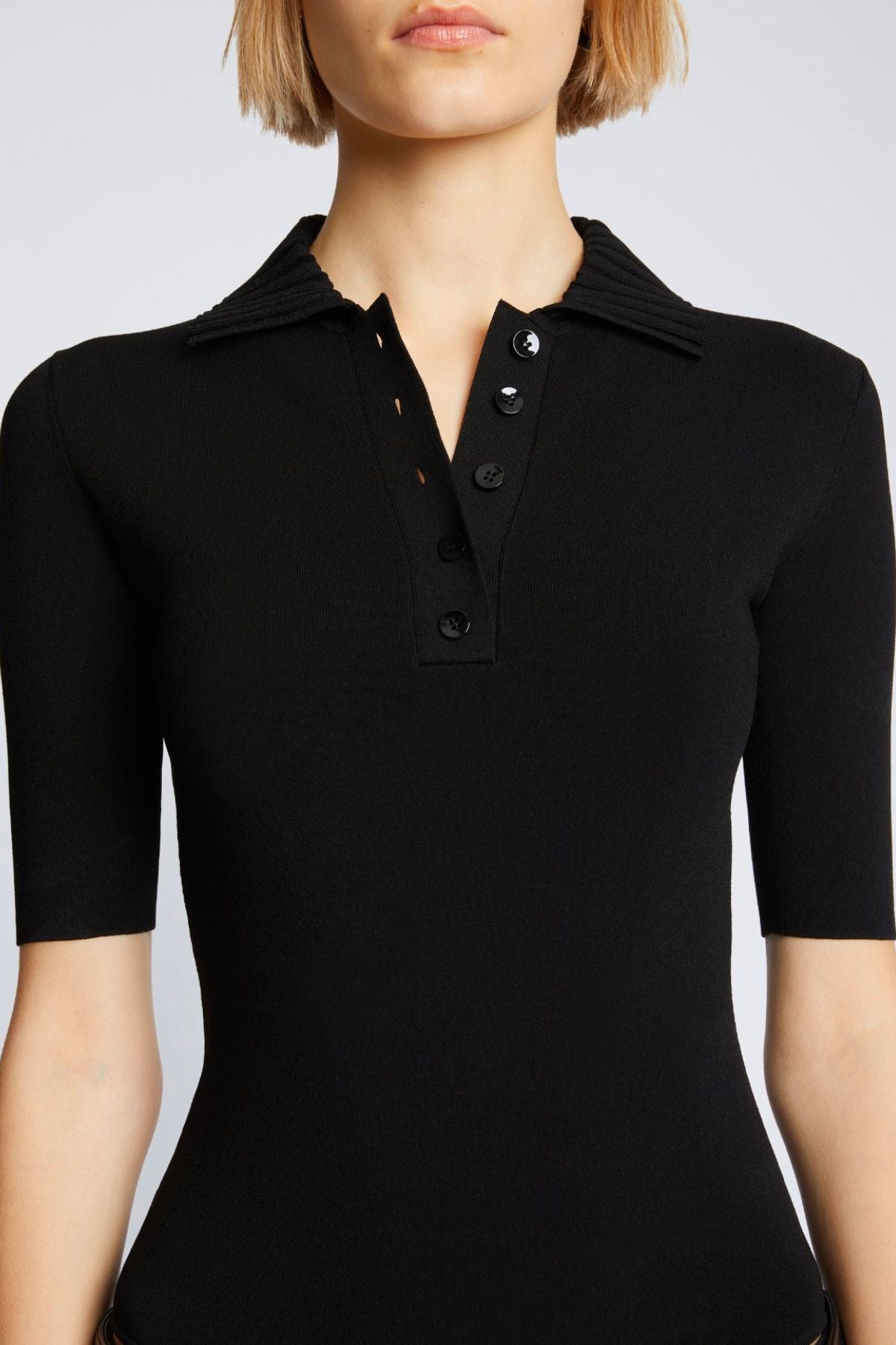 Proenza Schouler Silk Viscose Polo Bodysuit - Black