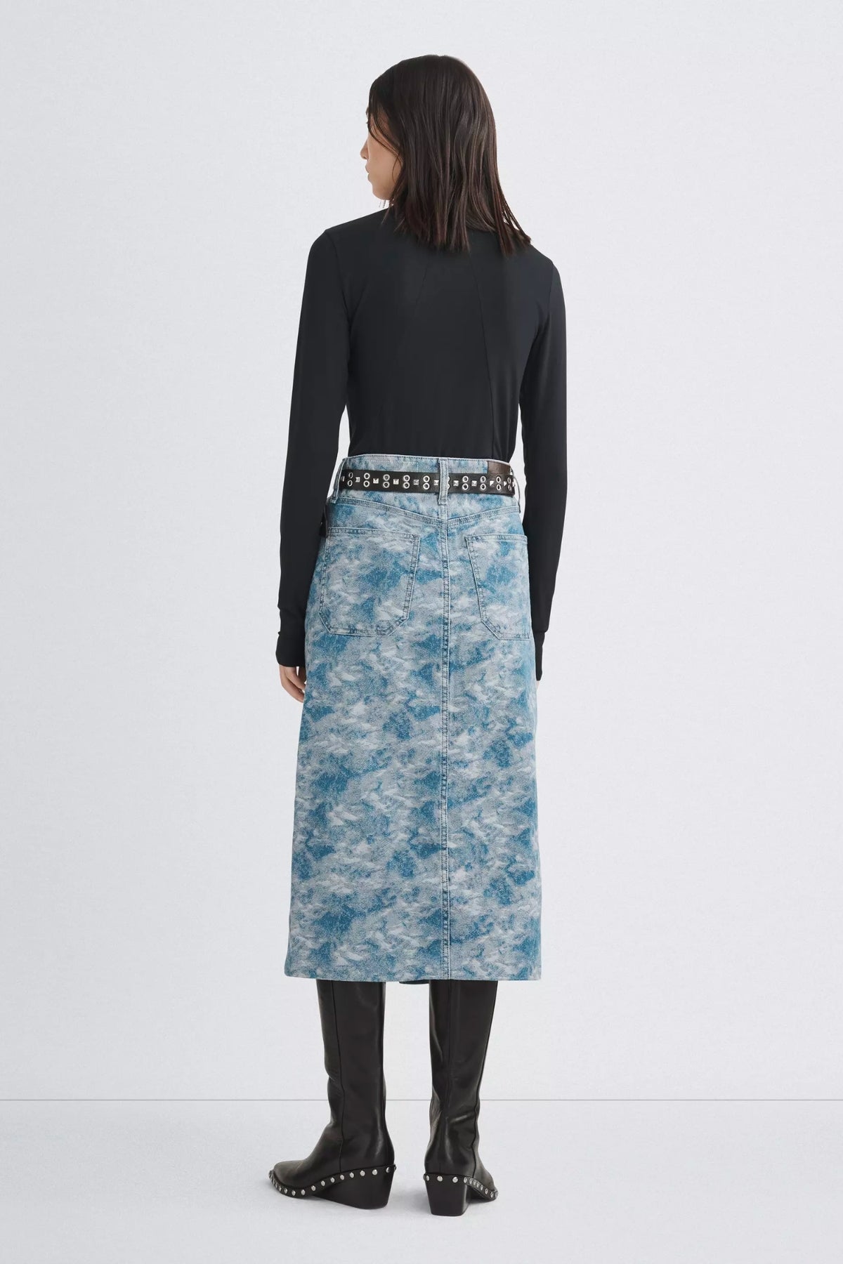 Rag & Bone Sid Jacquard Midi Skirt - Denim Jacquard