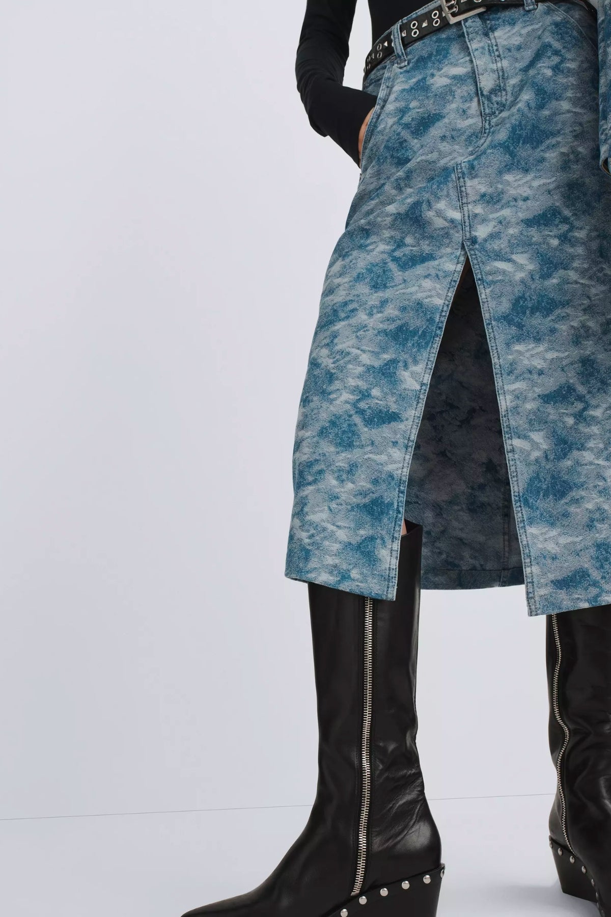 Rag & Bone Sid Jacquard Midi Skirt - Denim Jacquard