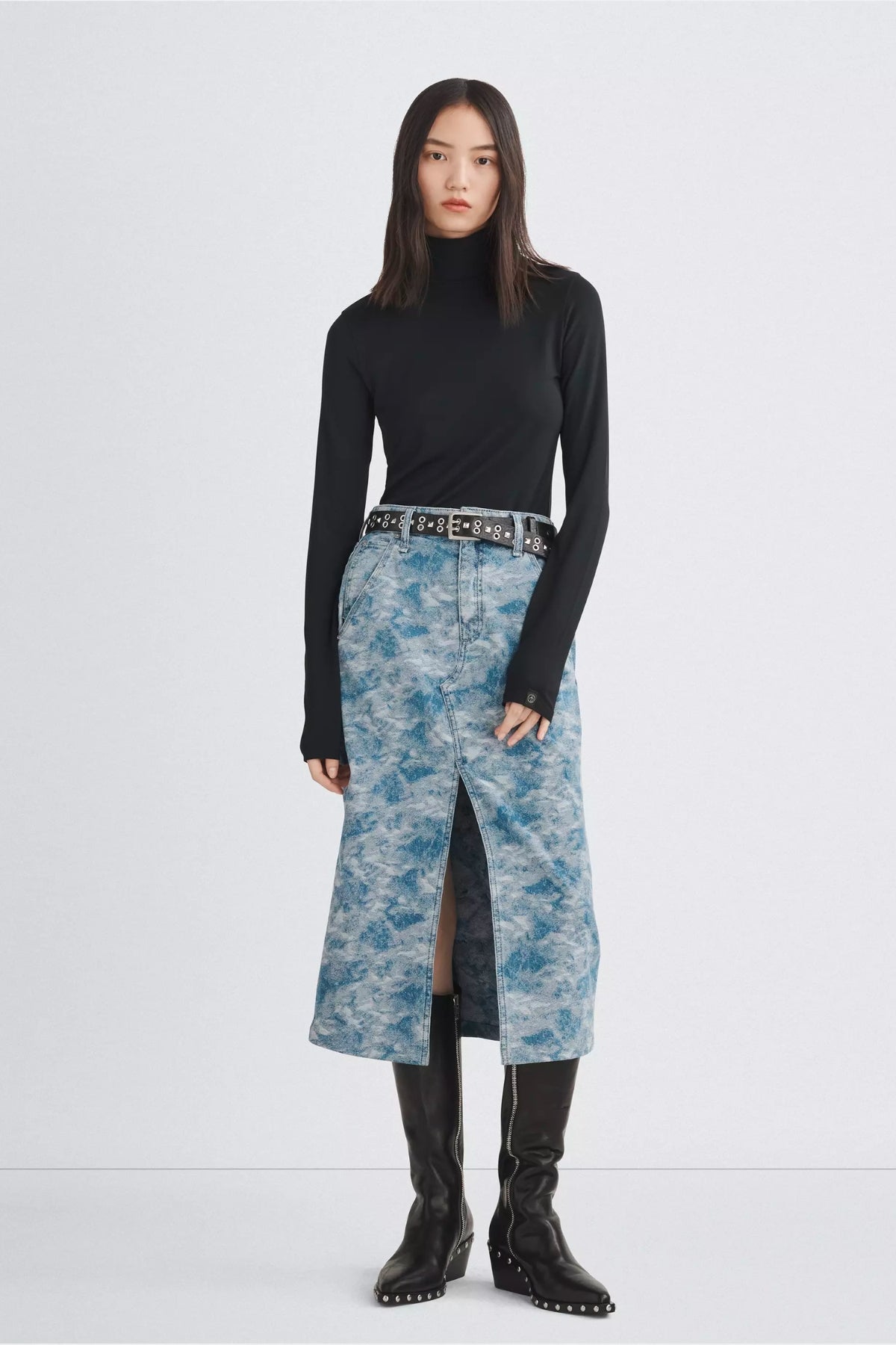 Rag & Bone Sid Jacquard Midi Skirt - Denim Jacquard