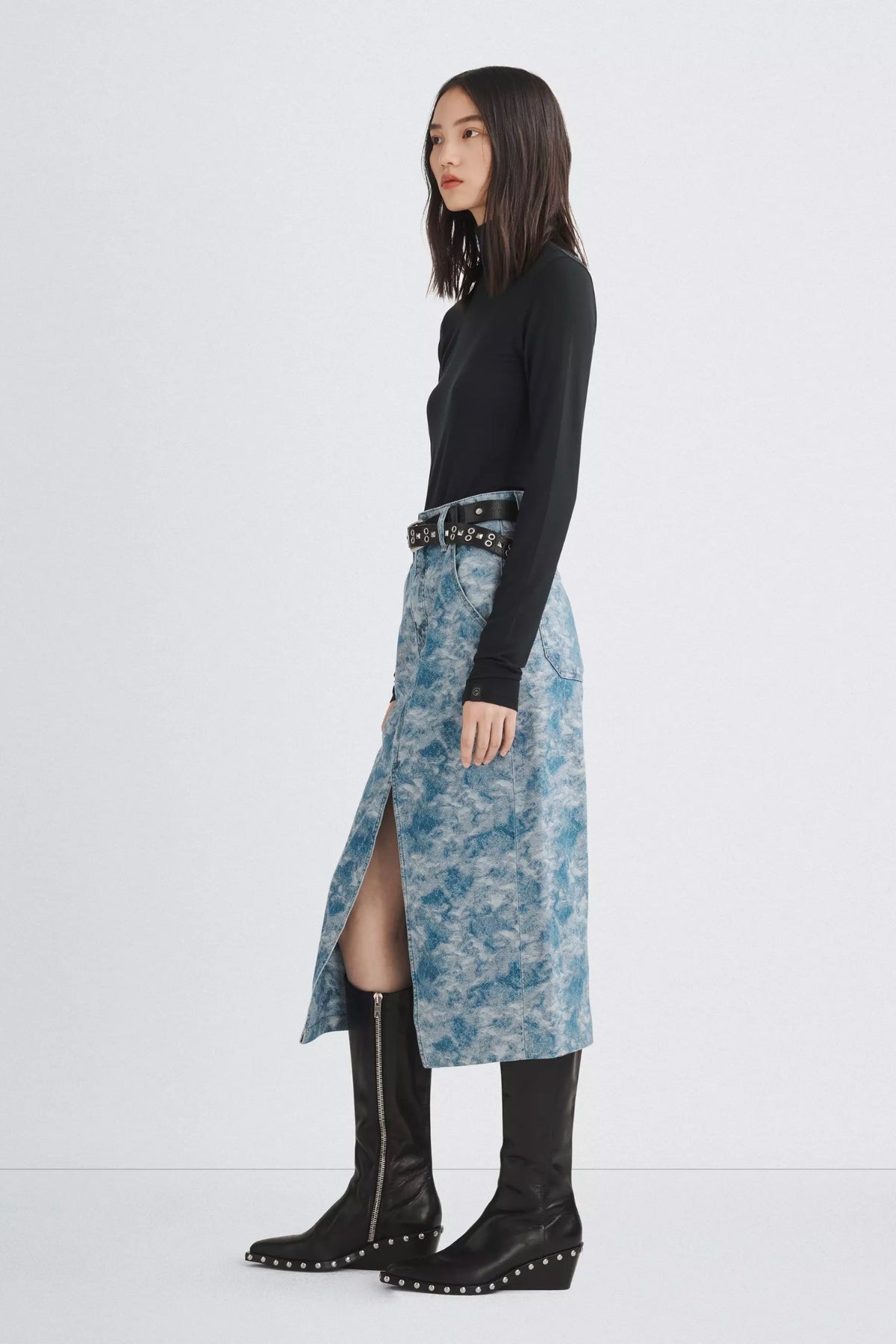 Rag & Bone Sid Jacquard Midi Skirt - Denim Jacquard