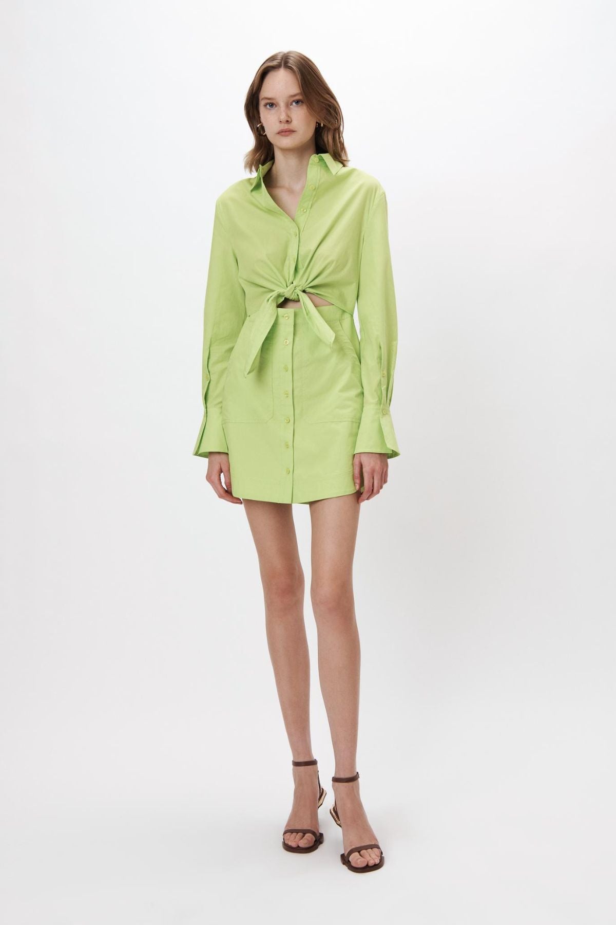 Simkhai Colbi Cotton Poplin Mini Shirt Dress - Acid Lime