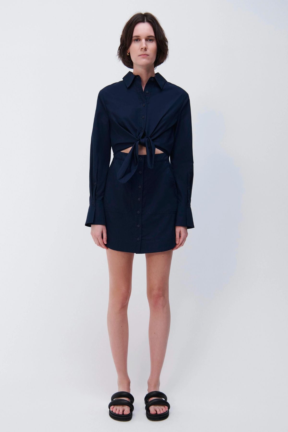 Simkhai Colbi Cotton Poplin Mini Shirt Dress - Midnight