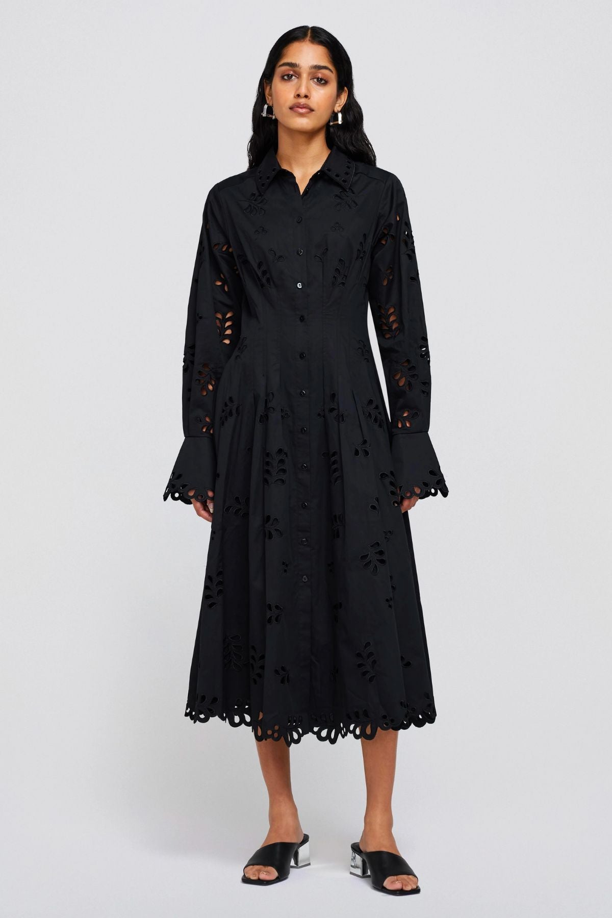 Simkhai Eda Broderie Cotton Midi Dress - Black