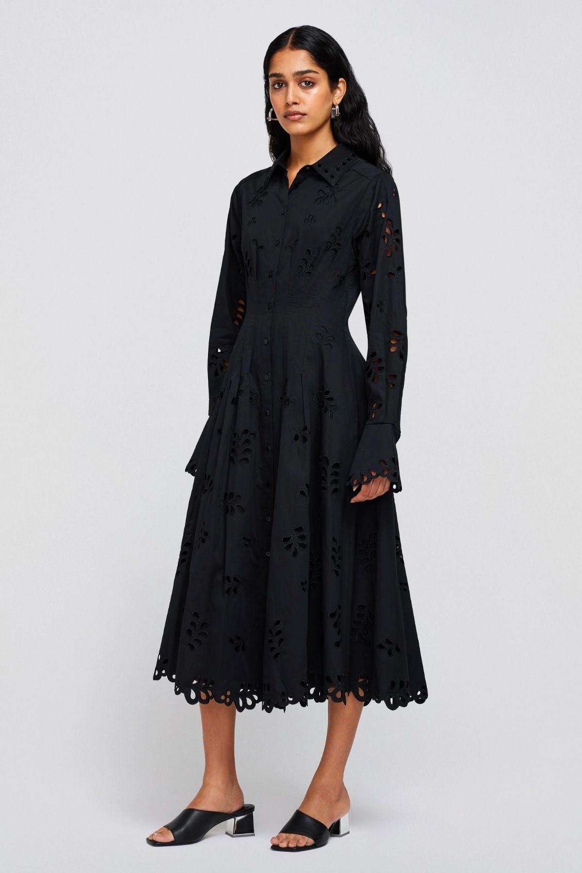 Simkhai Eda Broderie Cotton Midi Dress - Black