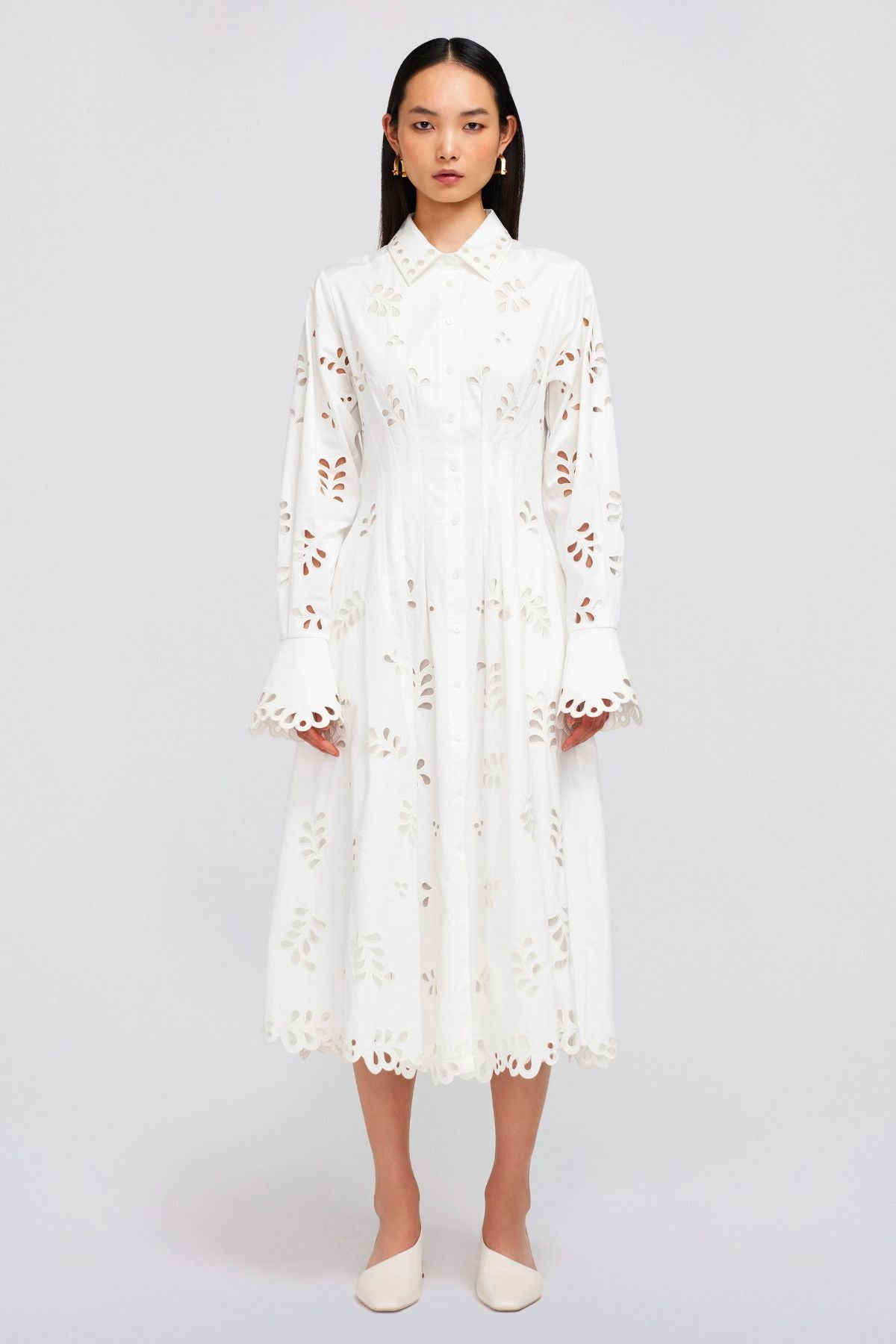 Simkhai Eda Broderie Cotton Midi Dress - White