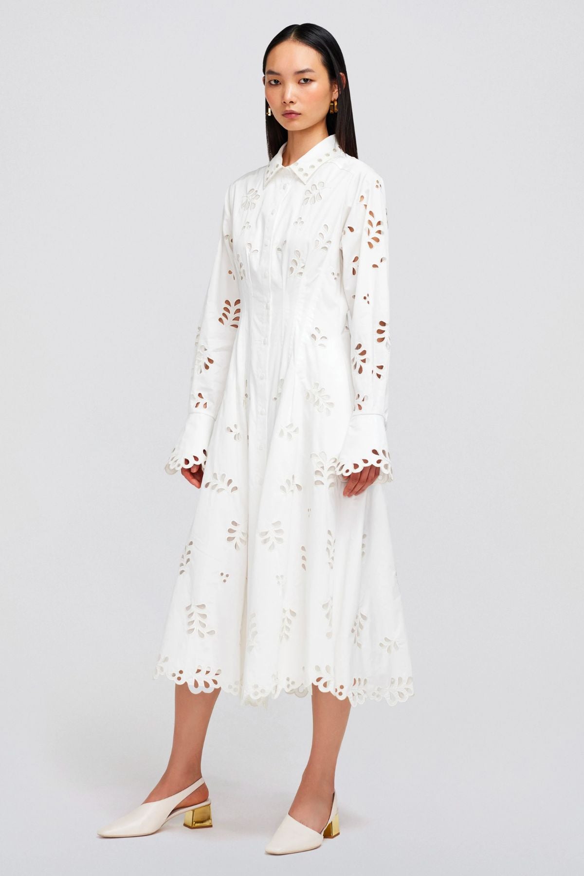 Simkhai Eda Broderie Cotton Midi Dress - White