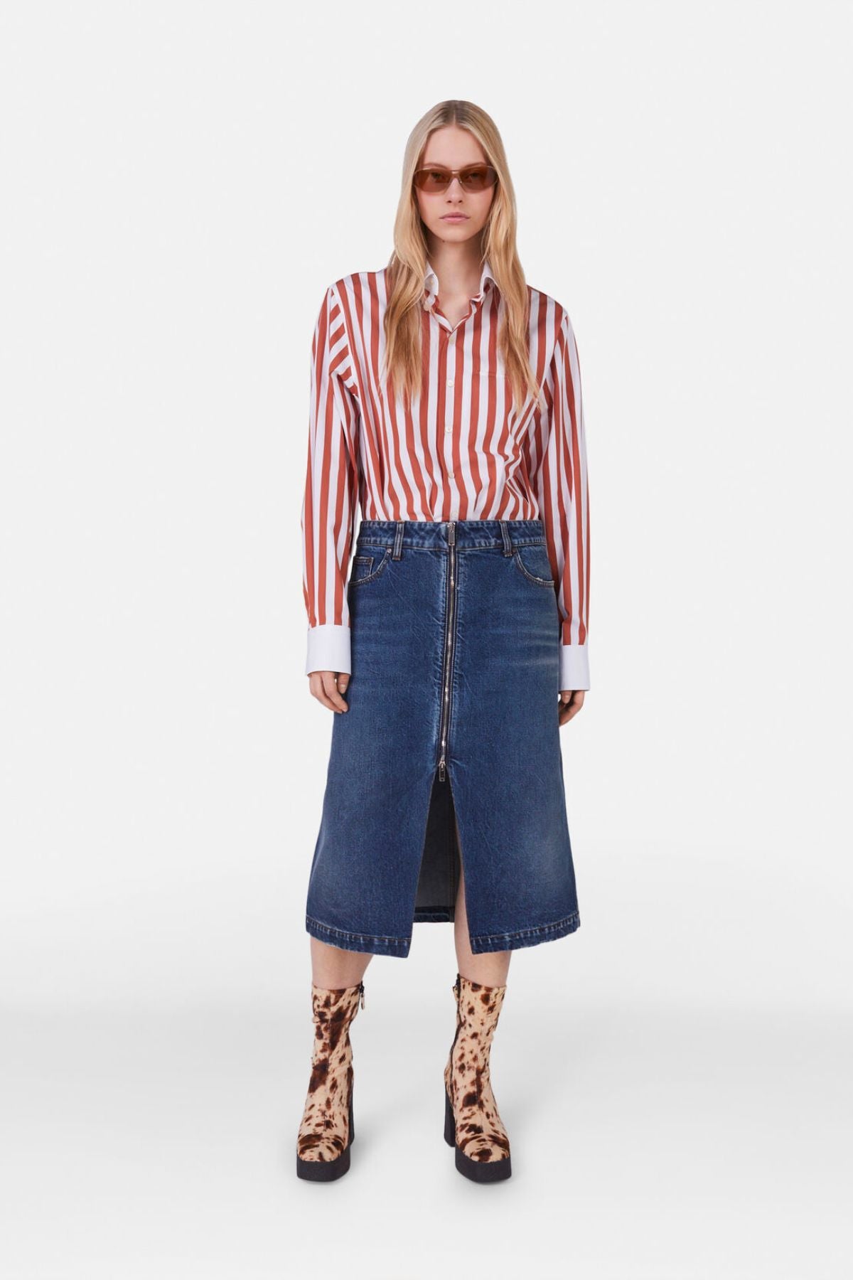 Stella McCartney Front Split Zip Denim Midi Skirt - Vintage Wash