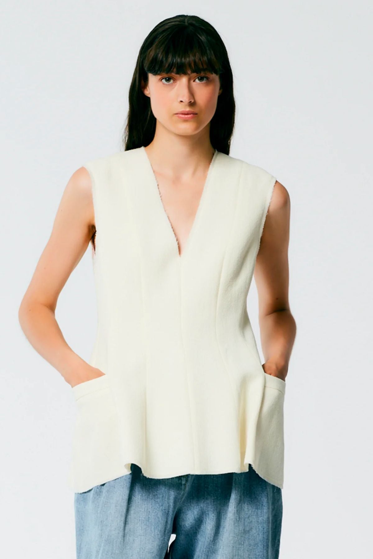 Tibi Melee Crepe V-Neck Top - Ivory