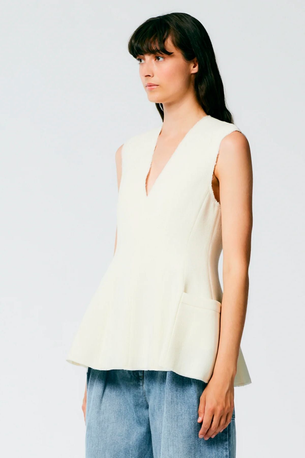 Tibi Melee Crepe V-Neck Top - Ivory