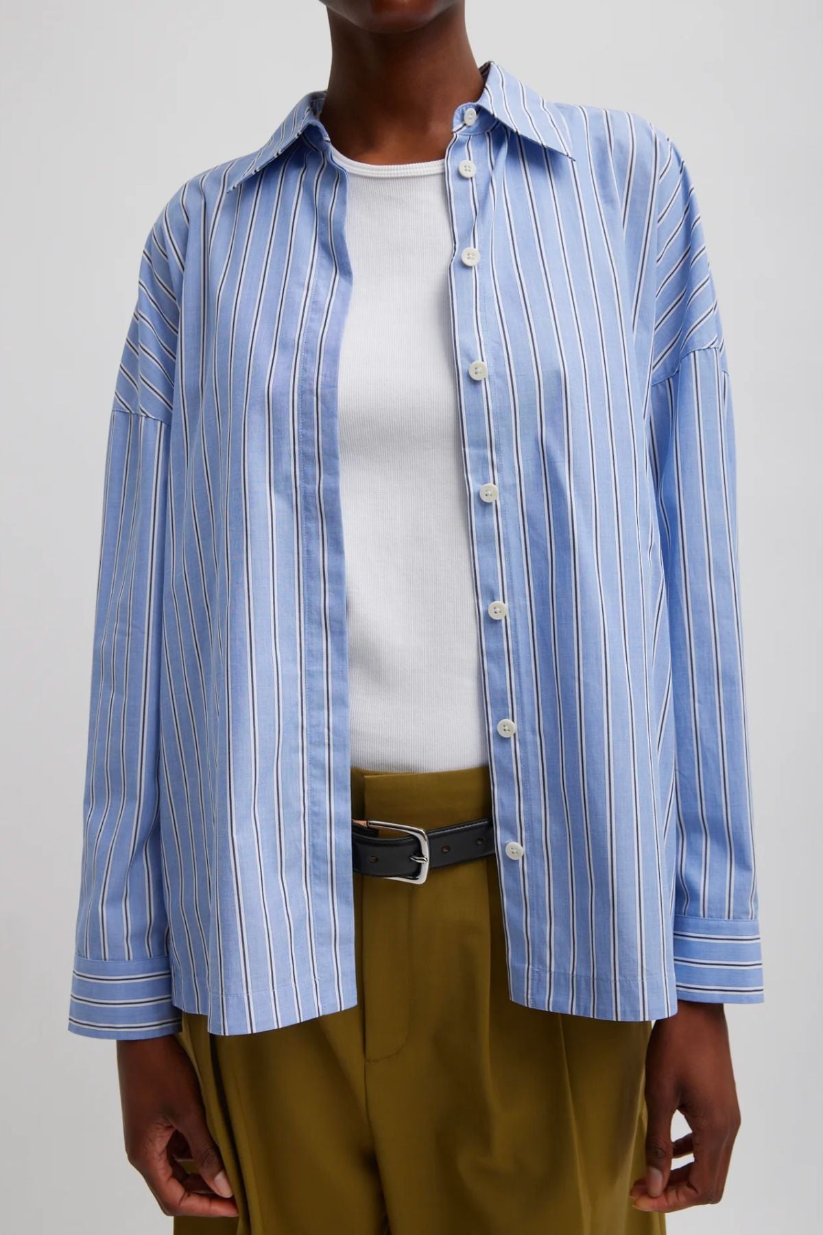 Tibi Gabe Oversized Striped Shirt - Blue Multi