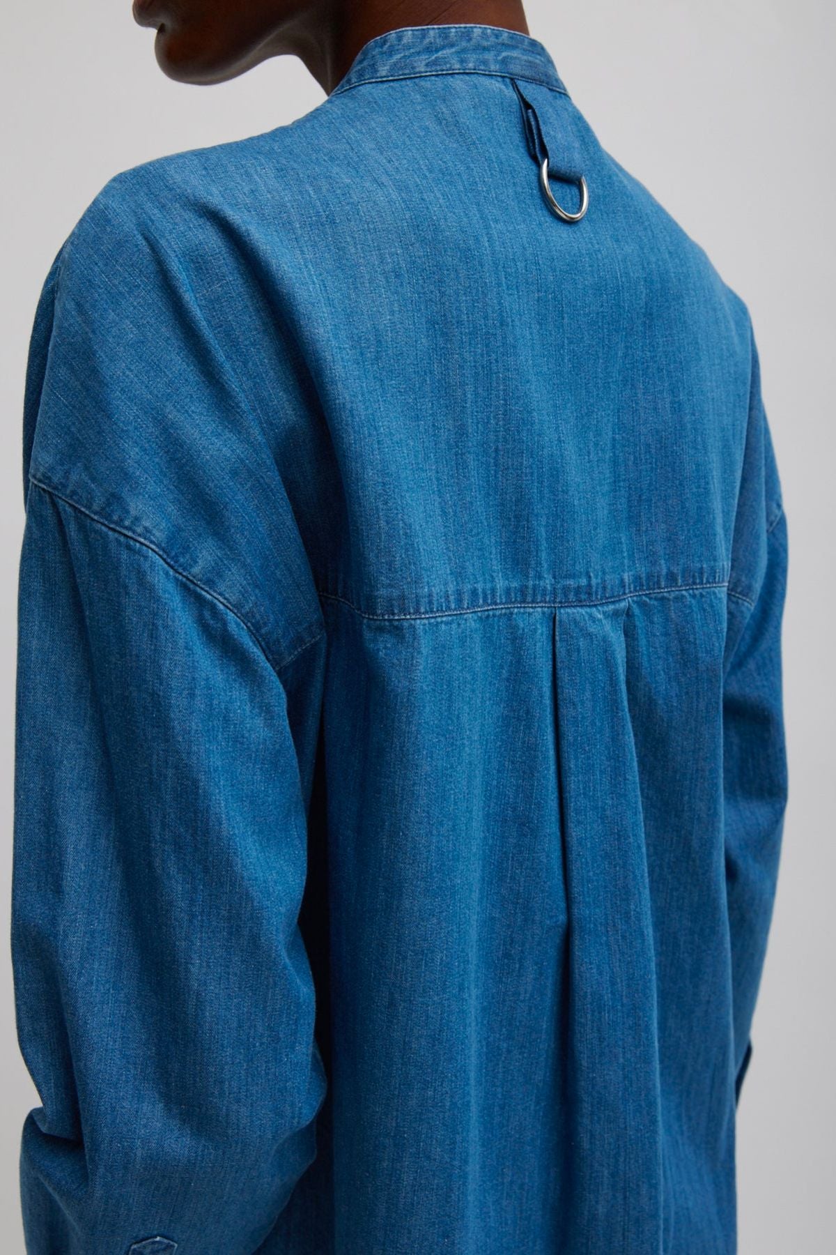 Tibi Lightweight Stone Wash Denim Tuxedo Shirt - Denim Blue