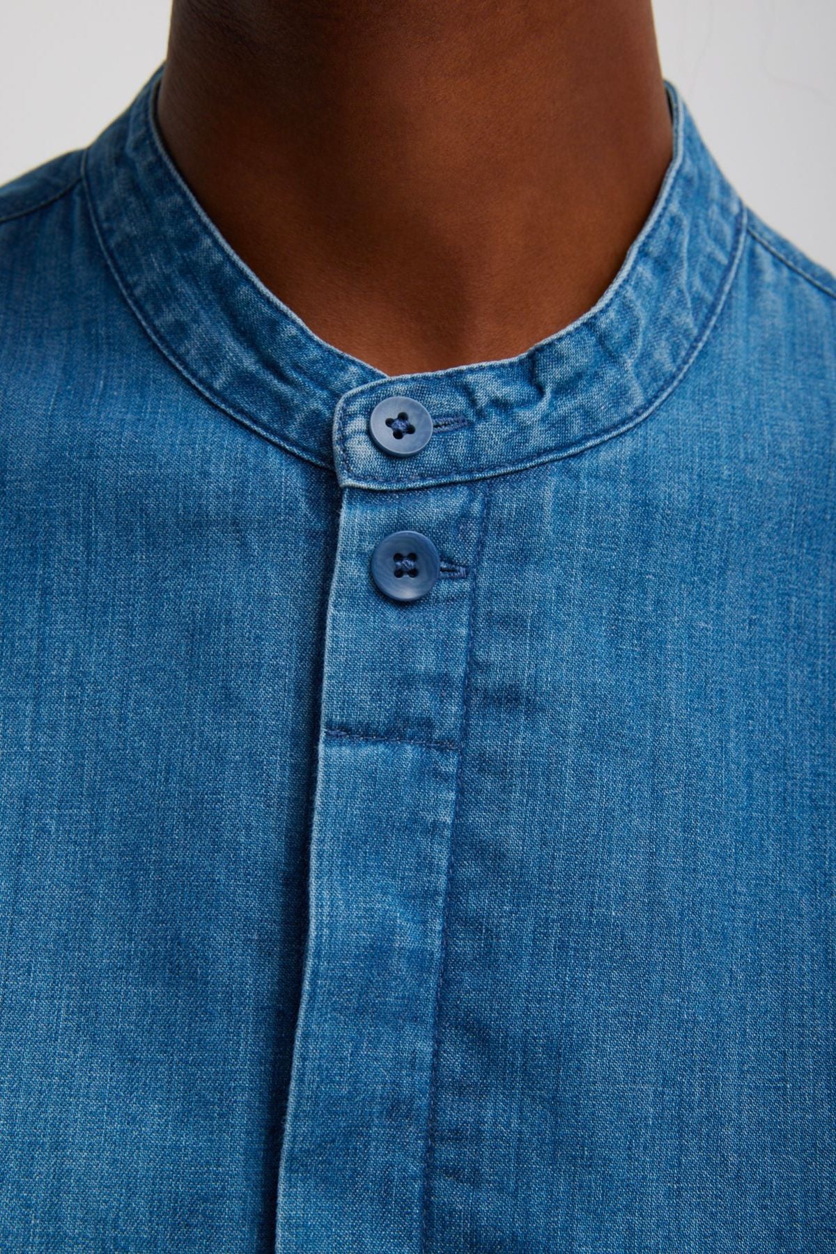 Tibi Lightweight Stone Wash Denim Tuxedo Shirt - Denim Blue