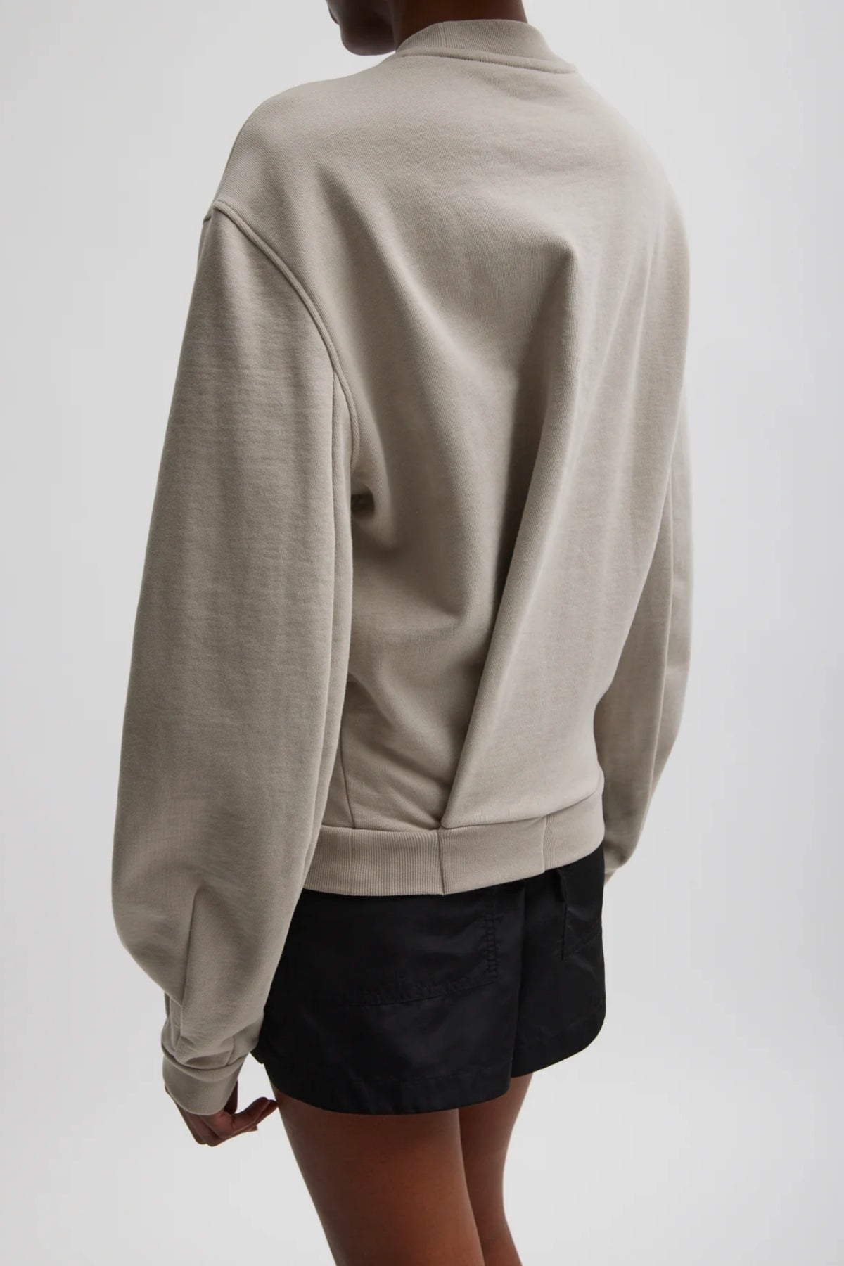 Tibi Sculpted Sleeve Short Sweatshirt - Light Stone