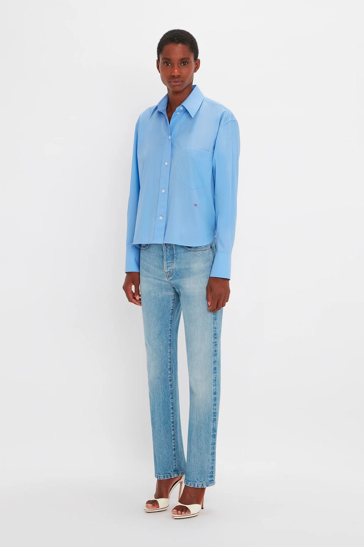 Victoria Beckham Long Sleeve Cropped Shirt - Oxford Blue