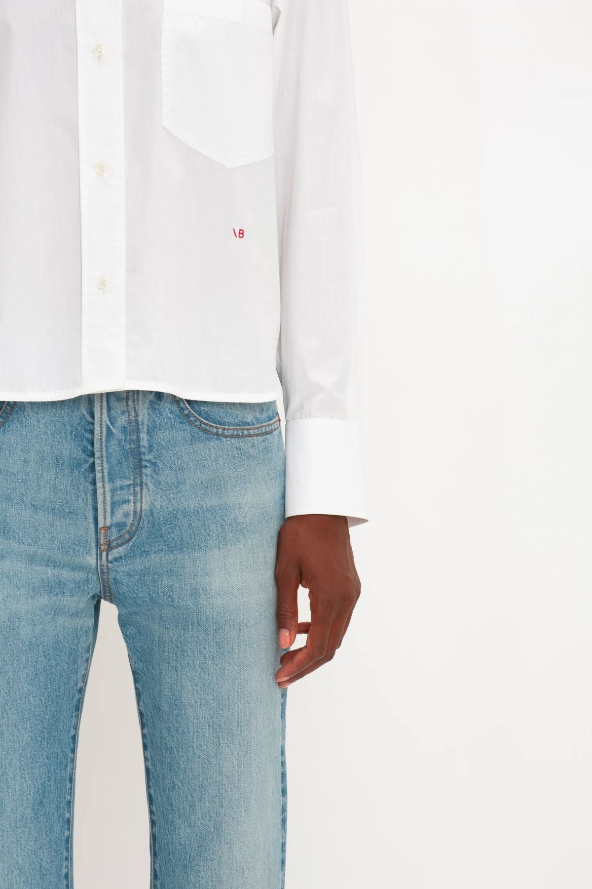 Victoria Beckham Long Sleeve Cropped Shirt - White
