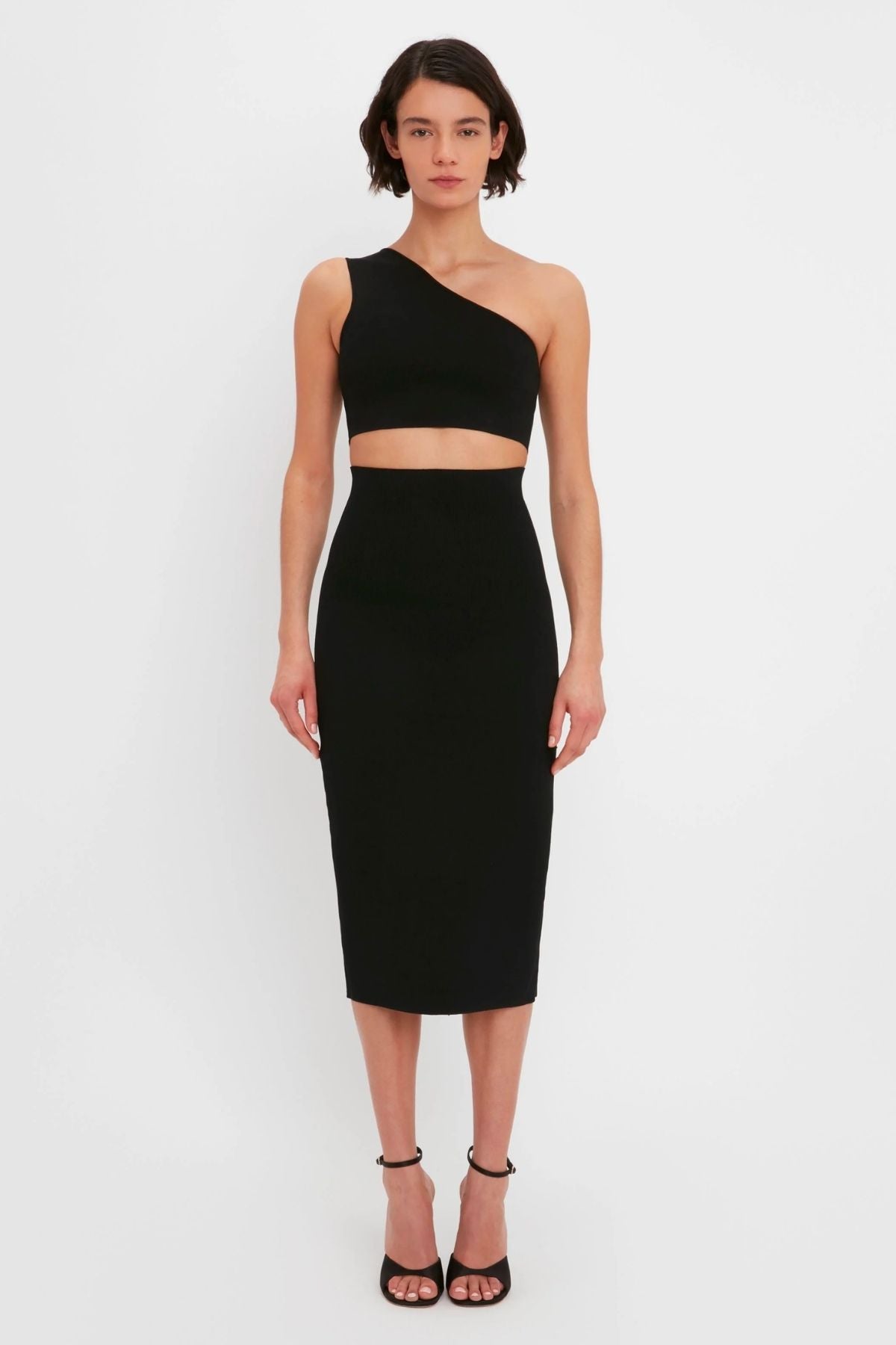 Victoria Beckham VB Body Asymmetric Bandeau Crop Top	- Black