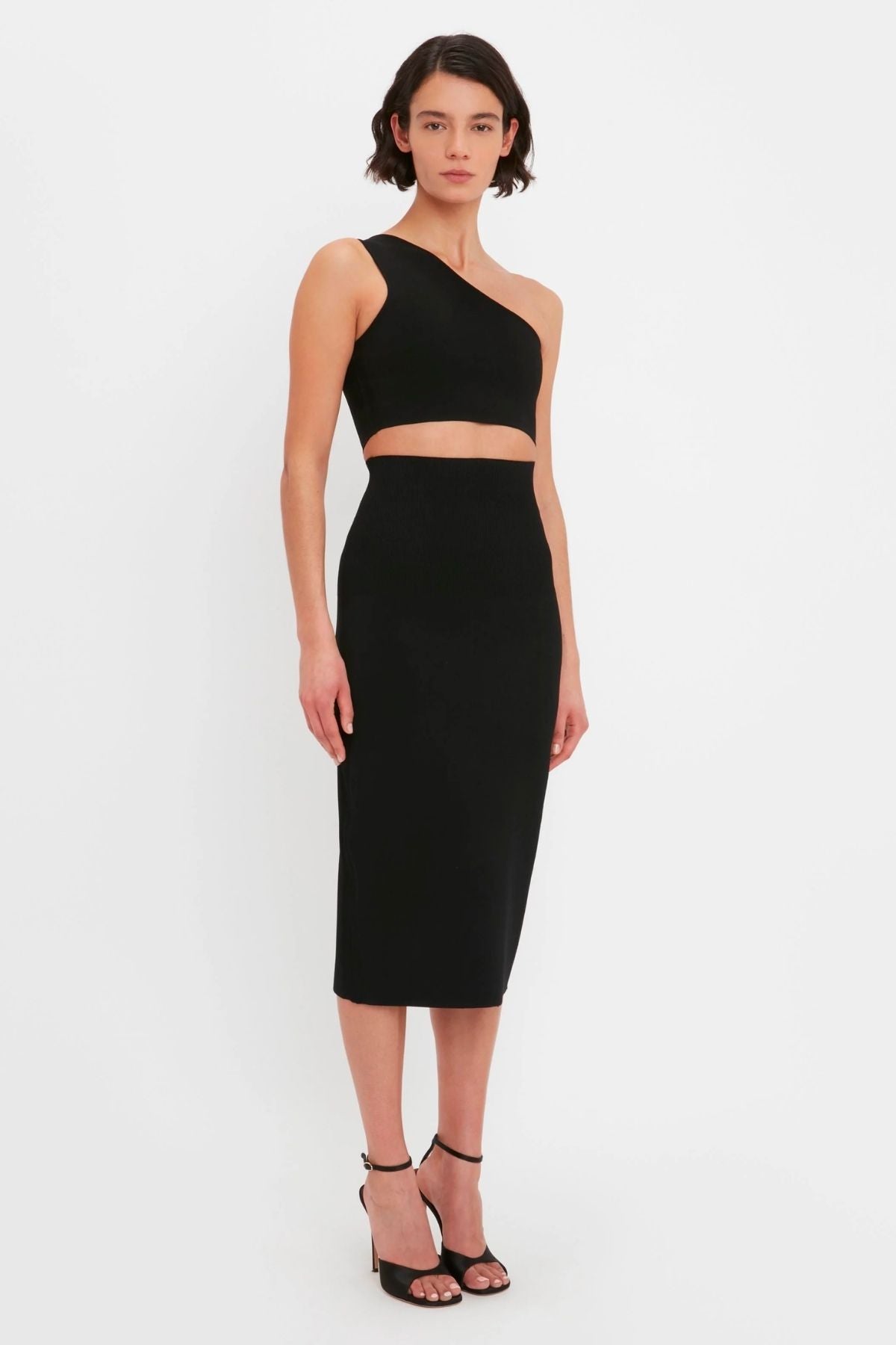 Victoria Beckham VB Body Asymmetric Bandeau Crop Top	- Black