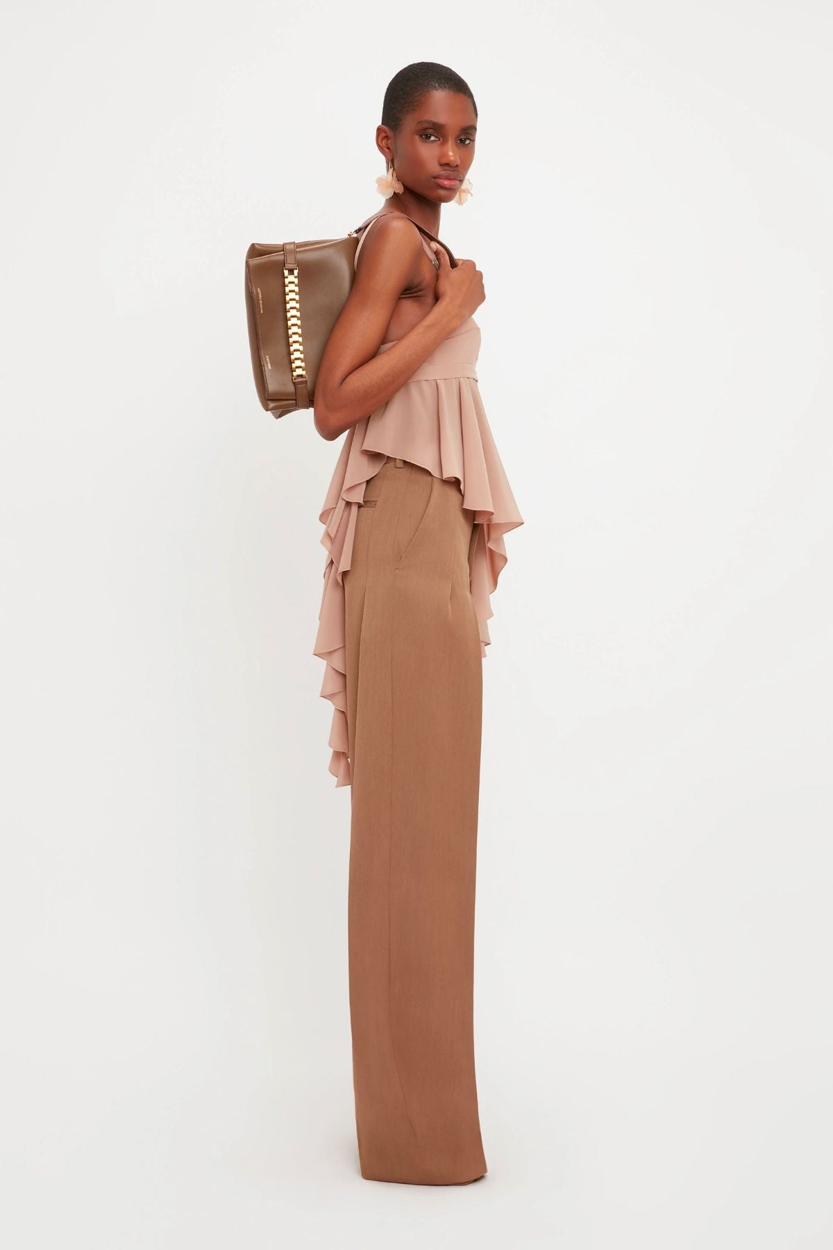 Victoria Beckham Front Pleat Trousers	- Fawn